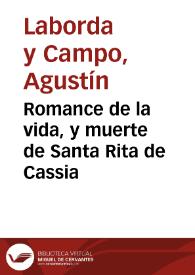 Romance de la vida, y muerte de Santa Rita de Cassia | Biblioteca Virtual Miguel de Cervantes