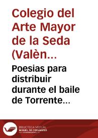 Poesias para distribuir durante el baile de Torrente [Texto impreso] | Biblioteca Virtual Miguel de Cervantes