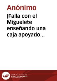 [Falla con el Miguelete enseñando una caja apoyado sobre un abanicoy un depósito de horchata con las Torres de Serranos en primer término] [Material gráfico] | Biblioteca Virtual Miguel de Cervantes