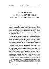 El primer proyecto de "Recopilación de Indias" hecho por D. Juan de Solórzano Pereyra / Rafael Altamira | Biblioteca Virtual Miguel de Cervantes