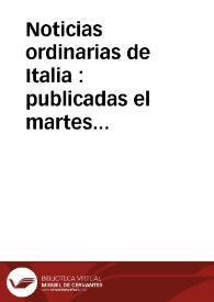 Noticias ordinarias de Italia : publicadas el martes siete de noviembre de 1690 | Biblioteca Virtual Miguel de Cervantes