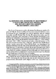 La reforma del Monestir de Monserrat a finales del segle XVI. Epistolari del Monjo i Abat Fra Andrés de San Román (1562-1589) / Bernat Hernández | Biblioteca Virtual Miguel de Cervantes