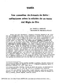 Las comedias de Antonio de Solís: Reflexiones sobre la edición de un texto del Siglo de Oro / Frédéric Serralta | Biblioteca Virtual Miguel de Cervantes