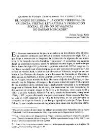 El duque de Lerma y la corte virreinal en Valencia: fiestas, literatura y promoción social. "El Prado de Valencia", de Gaspar Mercader / Teresa Ferrer Valls | Biblioteca Virtual Miguel de Cervantes