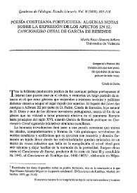 Poesía cortesana portuguesa: algunas notas sobre la expresión de los afectos en el "Cancioneiro Geral" de Garcia de Resende / María Rosa Álvarez Sellers | Biblioteca Virtual Miguel de Cervantes