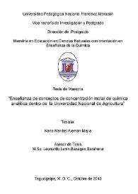 Enseñanza de conceptos de concentración molar de química analítica dentro de la Universidad Nacional de Agricultura / Karla Maribel Alemán Mejía | Biblioteca Virtual Miguel de Cervantes