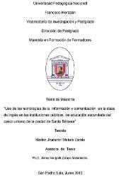 Uso de las tecnologías de la información y comunicación en la clase de inglés en las instituciones públicas de educación secundaria del casco urbano de la ciudad de Santa Bárbara / Marlen Jhatsmin Matute Varela | Biblioteca Virtual Miguel de Cervantes