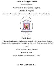 Buenas Prácticas en el Rendimiento Académico de Matemáticas en Centros Educativos Unidocentes en el Municipio de Guajiquiro Departamento de La Paz / Martha Lizeth Rodríguez Martínez | Biblioteca Virtual Miguel de Cervantes