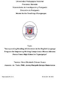 Incorporating Reading of Literature in the English Language Program for Improving Writing Competence: Blanca Adriana Ponce Ponce High School in Tegucigalpa / Clara Elizabeth Chávez Suazo | Biblioteca Virtual Miguel de Cervantes