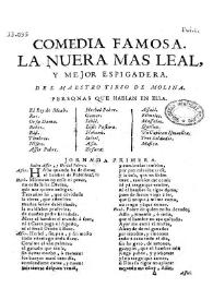 Comedia famosa. La nuera mas leal, y mejor espigadera / del maestro Tirso de Molina | Biblioteca Virtual Miguel de Cervantes