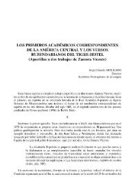 Los primeros académicos correspondientes de la América Central y los versos rubendarianos del tigre-hotel (Apostillas a dos trabajos de Zamora Vicente) / Jorge Eduardo Arellano | Biblioteca Virtual Miguel de Cervantes