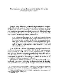 Nuevos datos sobre el manuscrito de las "Obras" de Francisco de la Torre / María Luisa Cerrón Puga | Biblioteca Virtual Miguel de Cervantes