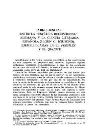 Coincidencias entre la "Estética recepcional" alemana y la ciencia literaria española (según C. Bousoño), ejemplificadas en el "Persiles" y el "Quijote"  / Tilbert Diego Stegmann | Biblioteca Virtual Miguel de Cervantes