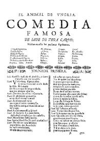 El animal de Ungria. Comedia famosa / de Lope de Vega Carpio | Biblioteca Virtual Miguel de Cervantes