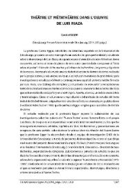 Carole Egger: "Théâtre et métathéâtre dans l'oeuvre de Luis Riaza". Strasbourg: Presses Universitaires de Strasbourg, 2014, 282 págs. [Reseña] / Cristina Oñoro Otero | Biblioteca Virtual Miguel de Cervantes