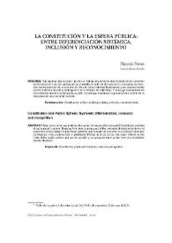 La Constitución y la esfera pública: entre diferenciación sistémica, inclusión y reconocimiento / Marcelo Neves; traducción de Nathaly Mancilla Órdenes | Biblioteca Virtual Miguel de Cervantes