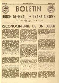 U.G.T. : Boletín de la Unión General de Trabajadores de España en Francia. Núm. 169, noviembre de 1958 | Biblioteca Virtual Miguel de Cervantes