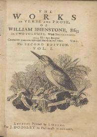 The works in verse and prose. Vol. I / of William Shenstone, Esq  | Biblioteca Virtual Miguel de Cervantes