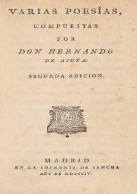 Varias poesías / compuestas por Hernando de Acuña | Biblioteca Virtual Miguel de Cervantes