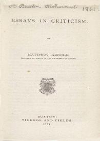 Essays in criticism / by Matthew Arnold | Biblioteca Virtual Miguel de Cervantes