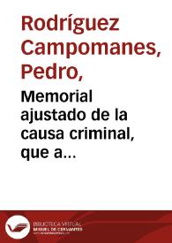 Memorial ajustado de la causa criminal, que a instancia del... Señor D. Pedro Rodriguez Campomanes, fiscal del Consejo, y en virtud del decreto de este ... ha substanciado, en calidad de comisionado... Agustin de Leyza..., sobre la voluntaria delacion, que... hizo al... Conde de Aranda... Benito Navarro ... suponiendo, que D. Juan de Baranchan era el autor del papel intitulado el Contra-Bando, y otros satyricos pero habiendo resultado... ser falsa dicha delacion... se continuaron los procedimientos contra... D. Benito Navarro... | Biblioteca Virtual Miguel de Cervantes