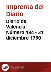 Diario de Valencia: Número 184 - 31 diciembre 1790 | Biblioteca Virtual Miguel de Cervantes