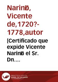 [Certificado que expide Vicente Nariño el Sr. Dn. Francisco de Salazar por diecinueve pesos] | Biblioteca Virtual Miguel de Cervantes