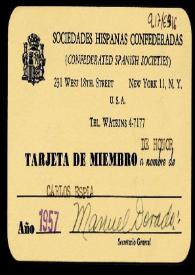 Tarjetas de miembro de las Sociedades Hispanas Confederadas y del Hispanic Institute de Carlos Esplá | Biblioteca Virtual Miguel de Cervantes