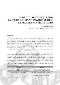 Subtítulos y videojuegos: en busca de una norma que mejore la experiencia del usuario / Ramón Méndez | Biblioteca Virtual Miguel de Cervantes