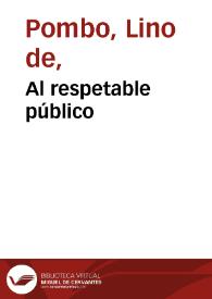 Al respetable público | Biblioteca Virtual Miguel de Cervantes