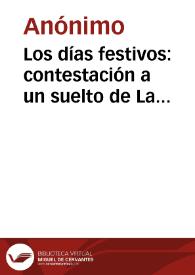 Los días festivos: contestación a un suelto de La Concordia | Biblioteca Virtual Miguel de Cervantes