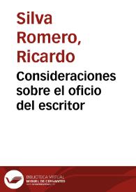 Consideraciones sobre el oficio del escritor | Biblioteca Virtual Miguel de Cervantes