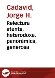 Relectura atenta, heterodoxa, panorámica, generosa | Biblioteca Virtual Miguel de Cervantes