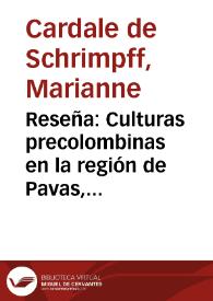 Reseña: Culturas precolombinas en la región de Pavas, Colombia: hallazgos arqueológicos y datos etnohistóricos. | Biblioteca Virtual Miguel de Cervantes