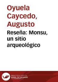 Reseña: Monsu, un sitio arqueológico | Biblioteca Virtual Miguel de Cervantes