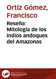 Reseña: Mitología de los indios andoques del Amazonas | Biblioteca Virtual Miguel de Cervantes