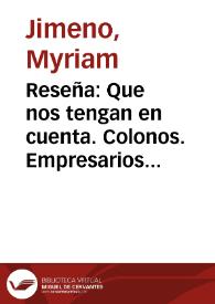 Reseña: Que nos tengan en cuenta. Colonos. Empresarios y aldeas: Colombia 1800-1900 | Biblioteca Virtual Miguel de Cervantes