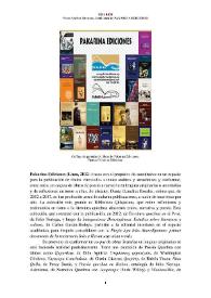 Pakarina Ediciones (Lima, 2012- ) [Semblanza] / Prisea Vilchez Samanez | Biblioteca Virtual Miguel de Cervantes