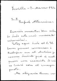 Carta de José María Ots a Rafael Altamira. Sevilla, 7 de marzo de 1924 | Biblioteca Virtual Miguel de Cervantes