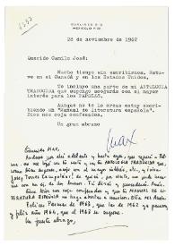 Carta de Max Aub a Camilo José Cela. México, 28 de noviembre de 1962 | Biblioteca Virtual Miguel de Cervantes