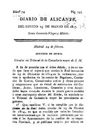 Diario de Alicante. Núm. 74, 15 de marzo de 1817 | Biblioteca Virtual Miguel de Cervantes