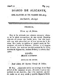 Diario de Alicante. Núm. 77, 18 de marzo de 1817 | Biblioteca Virtual Miguel de Cervantes