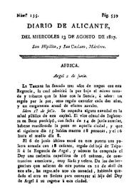 Diario de Alicante. Núm. 135, 13 de agosto de 1817 | Biblioteca Virtual Miguel de Cervantes