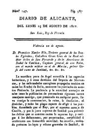 Diario de Alicante. Núm. 147, 25 de agosto de 1817 | Biblioteca Virtual Miguel de Cervantes