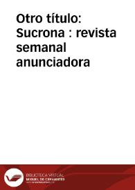 Otro título: Sucrona : revista semanal anunciadora | Biblioteca Virtual Miguel de Cervantes