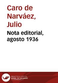 Nota editorial, agosto 1936 | Biblioteca Virtual Miguel de Cervantes