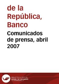 Comunicados de prensa, abril 2007 | Biblioteca Virtual Miguel de Cervantes