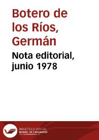 Nota editorial, junio 1978 | Biblioteca Virtual Miguel de Cervantes