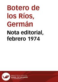 Nota editorial, febrero 1974 | Biblioteca Virtual Miguel de Cervantes