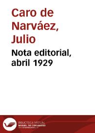 Nota editorial, abril 1929 | Biblioteca Virtual Miguel de Cervantes